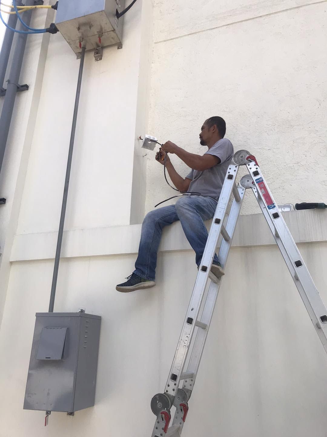 High-mount exterior camera, building facade