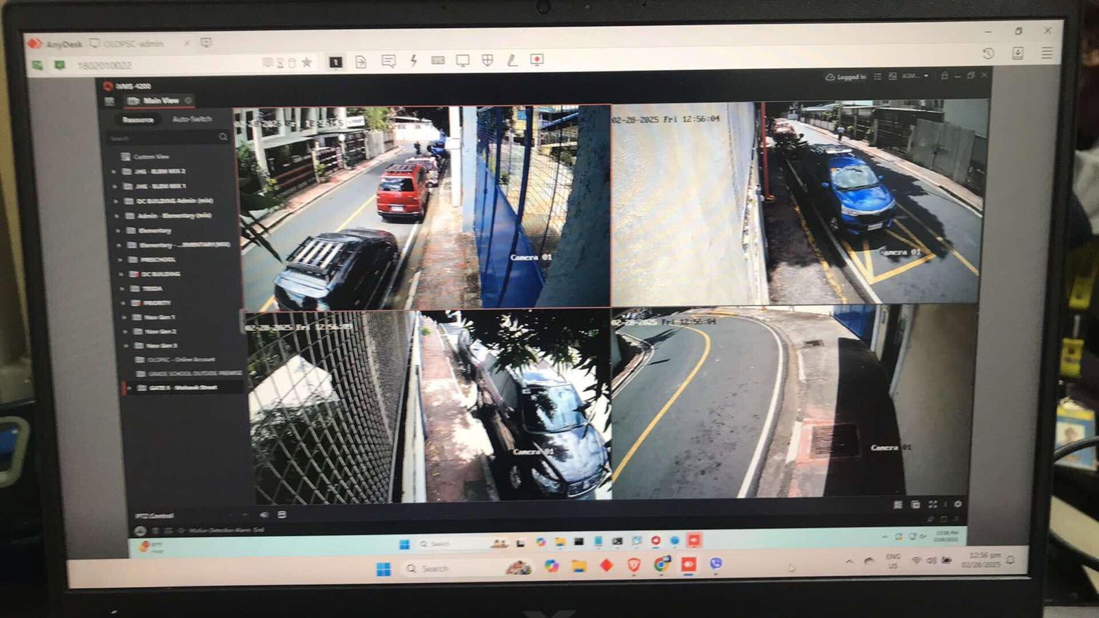 Live multi-camera monitoring feed viewed by an ASMR CCTV technician